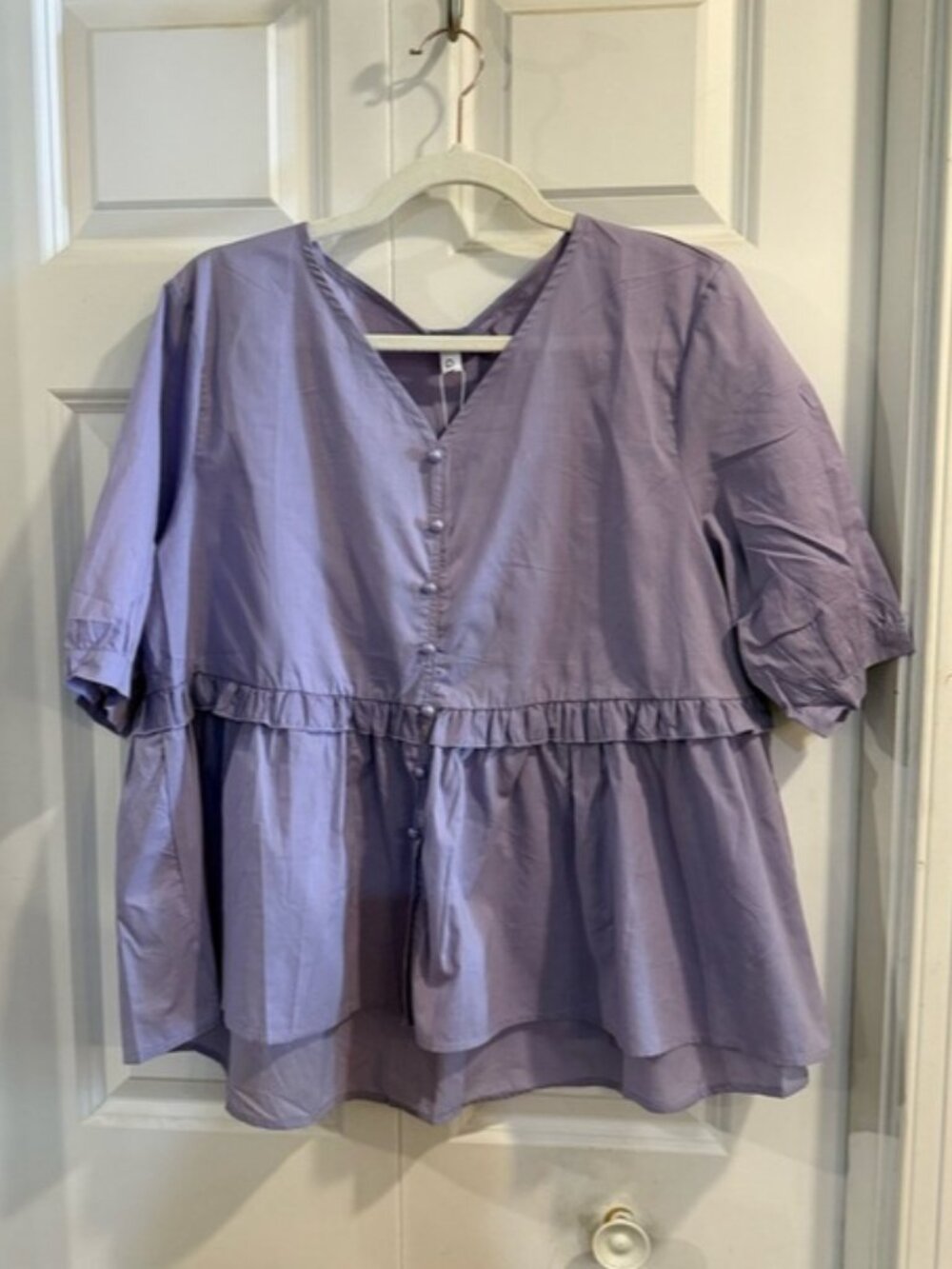 Women's Lavender Button-Front Peplum Top - Picture 1 of 2
